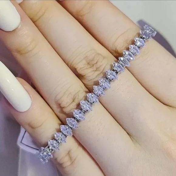 NEW ‘7’ CUT 925 STERLING SILVER DIAMOND BRACELET, NICE BRACELET, CUTE BRACELET - Picture 5 of 5